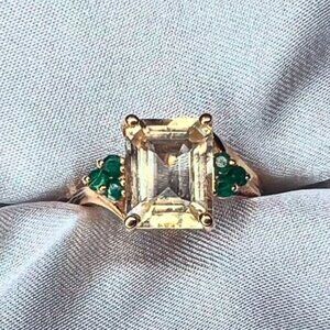 Lemon Quartz & Emerald 14K Gold Ring